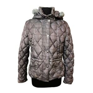 Guess Junior Women's Down Puffer Quilted Jacket Plaid Winter Coat Jacket Size M